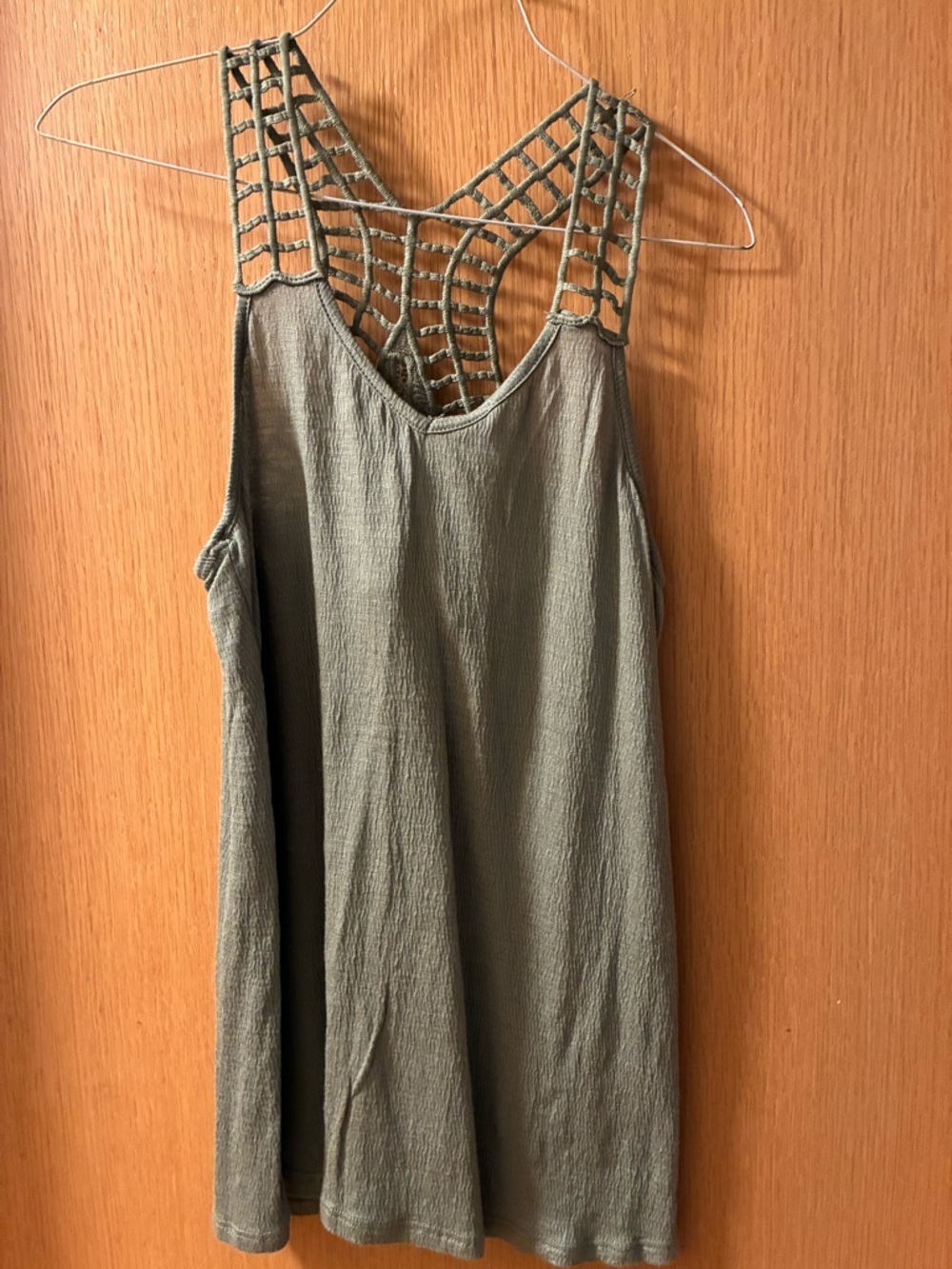 Sleeveless Olive Green Crochet-Back Women’s Tank Top
